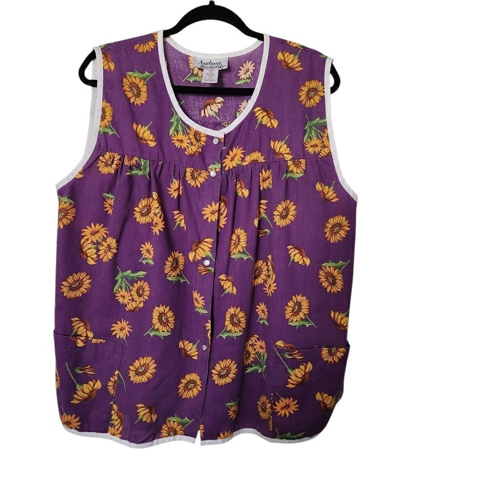 Anthony Richards Womens Floral Print Smock Snap Front Pockets Sleeveless Size XL